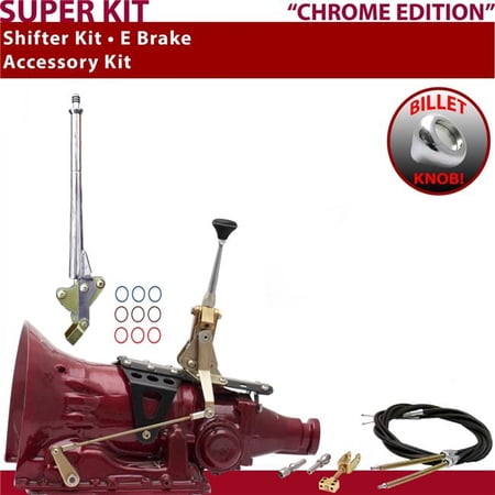 American Shifter 727 Shifter Kit Chrome 6 in. E Brake Cable Push Button 16 in. Handle Billet Knob for EAFBA