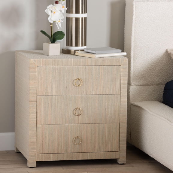 bali & pari Quinn Boho Nightstand, 3-Drawer, Natural