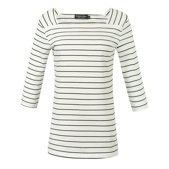 Camii Mia Womens T-shirts 3/4 Sleeve Striped Tops