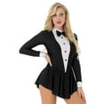 thumbnail image 5 of Yanarno Womens Dance Leotard Ruffle Dress Long Sleeve Bowtie Tuxedo Waitress Cosplay Costume Black S, 5 of 7