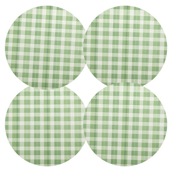 Ryvnso Checkered Pattern Green Grid Round Plate Mats Dining Table Placemat Set of 4 for Holiday Decoration