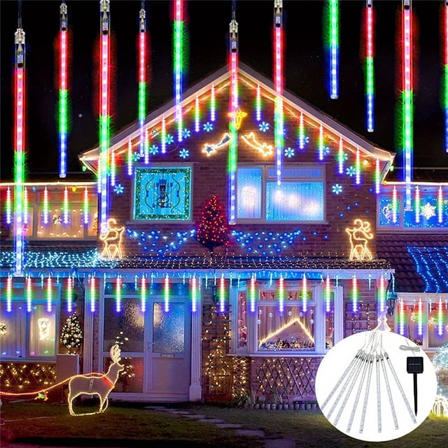 1pc Solar Meteor Rain Lights, Outdoor Waterproof Solar String Lights, 8 Tube 192LEDs/288LEDs Solar Christmas Tree Lights For Tree Wedding Xmas Holiday Party Patio