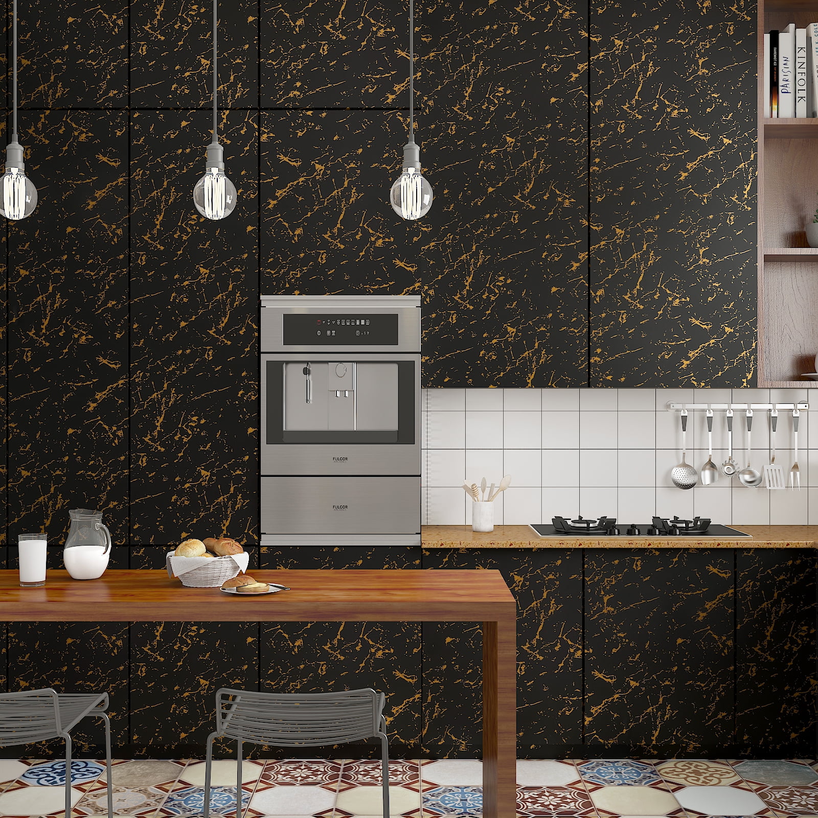 CHIHUT 17.7”x236” Black Gold Marble Contact Paper for Countertops Self Adhesive Vinyl Wallpaper