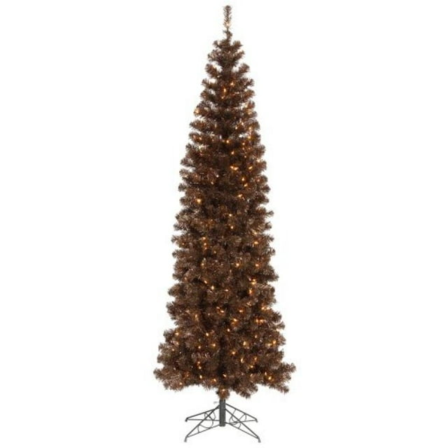 Vickerman 6.5' Mocha Pencil Artificial Christmas Tree with 300 Warm White LED Lights