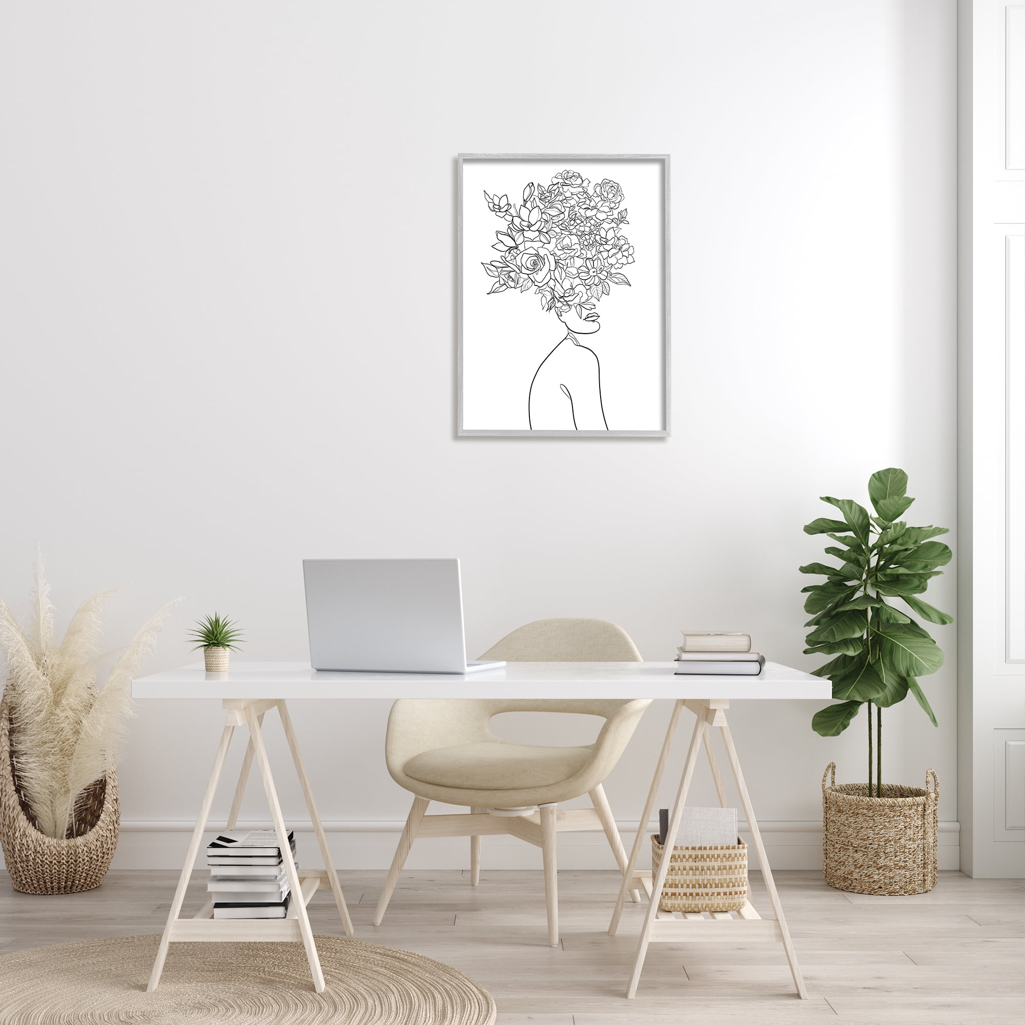 Stupell Industries Slouching Woman Elegant Bouquet Hair Minimal Linework, 24 x 30, Designed by Ros Ruseva
