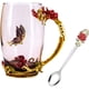 thumbnail image 1 of Taza de té de vidrio con cuchara Esmalte hecho a mano Flor de rosa y mariposa de diamante de colores Taza de café de vidrio transparente Cumpleaños Abuela Chica Graduada WD.WDQZL Hogar, 1 of 9