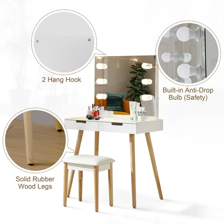 Organizedlife vanity table dressing desk with 2 makeup drawers dressing mirror on sale with led light