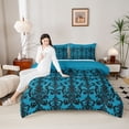 thumbnail image 4 of Manfei Retro Damask Print Bedding Comforter Set,Vintage Baroque Flower Twin Comforter Sets,Cyan Black Bedding Set For Men Women,Ultra Soft Home Decor Reversible,2pcs, 4 of 8