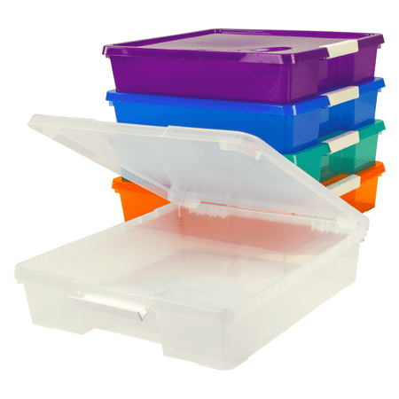 Storex Plastic Project Box for 12 x 12 Paper, Assorted Colors, Case of 5