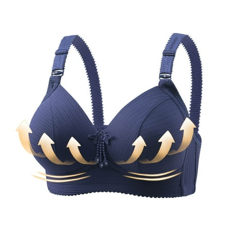 Crunowin Women s Sexy Bra  Solid Color Adjustable Wire Free Comfort Push Up Everyday Underwear Dark Blue L