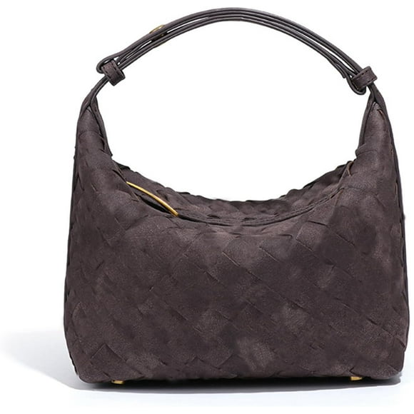 Suede Hobo Bag - Women's Woven Leather Shoulder Bag with Spacious Interior