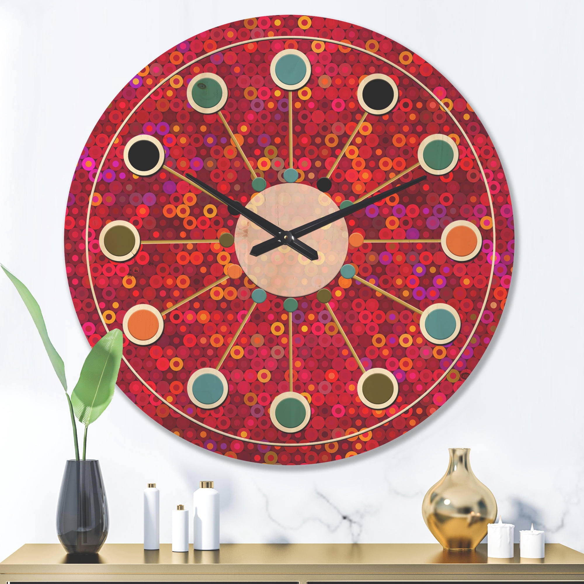 Designart 'Circular Retro Pattern Design II' Mid-Century Modern Wood Wall Clock