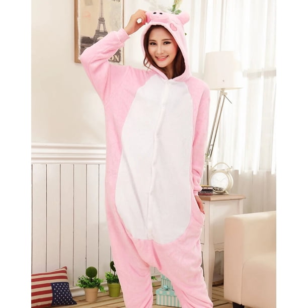 Pijama de franela de cerdo rosa para mujer y niña, ropa de dormir de una pieza, disfraz de Animal para Halloween