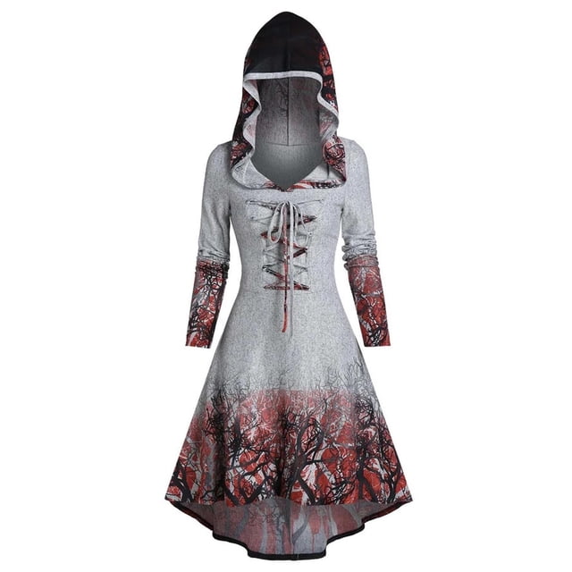 LSLJS Women Loose Halloween Tops Sweater Large Size Coat Retro Dress Hooded Elasticity