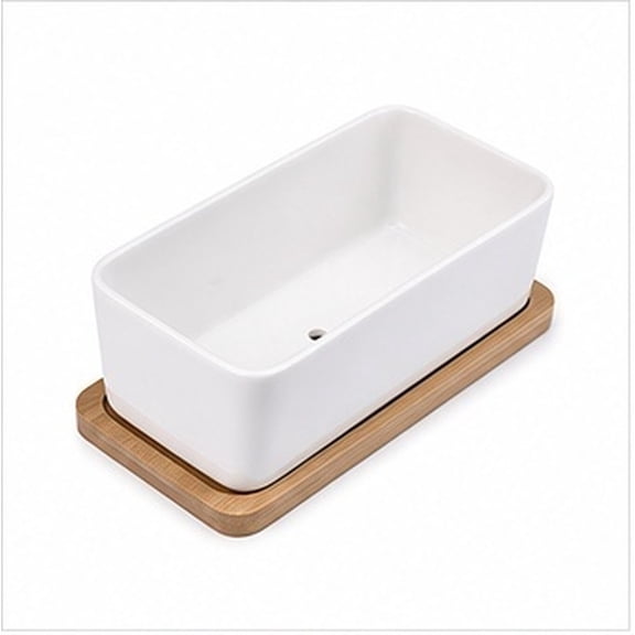 OUNONA 1Set White Ceramic Bamboo Flower Pot Oblong Tray Planter for Home Garden