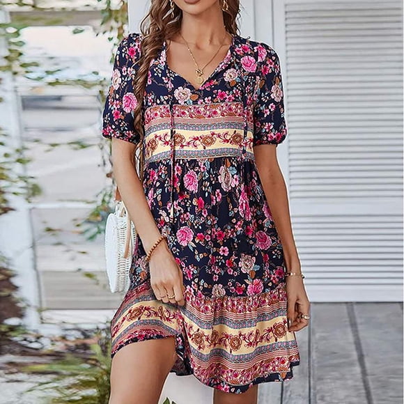 Bescita Women's Short Sleeve Floral Printed Dresses Clearance Sales