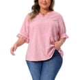 thumbnail image 1 of Blusas de mujer de tallas grandes Agnes Orinda con puntos de alfiler, escote en V, volantes, manga corta, tops bohemios de primavera y verano 1X rosa, 1 of 8