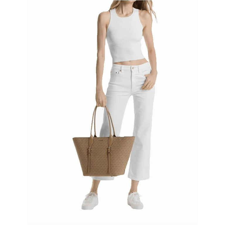 Michael Kors Moore Large Buckle Tote In Husk Signature Michael Kors Moore Large Buckle Tote In Husk Signature