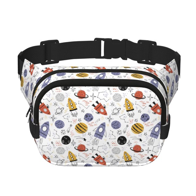 Fotbe Rocket Planets Cangurera Cuadrada con Estampado de Doble Capa, Bolsa de Cintura Ajustable Mini para Hombres y Mujeres