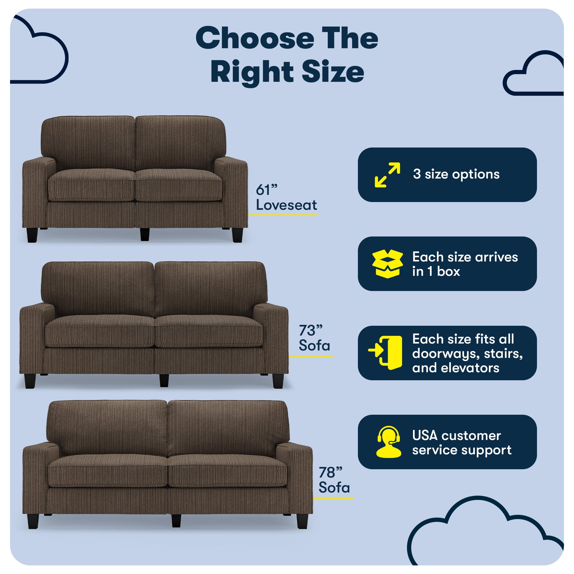 Serta Palisades 78" Track Arm Sofa, Easy Care Polyester, Loveseat or Couch for Small Spaces, Brown