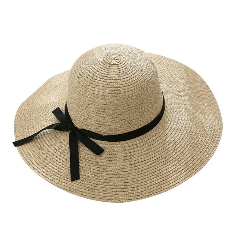4E's Novelty Floppy Sun Hat for Women with Sunglasses, UPF 50+ Straw Hats  for Women UV Protection, Packable Beach Hat for Summer Beige