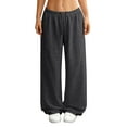 thumbnail image 7 of Women's Lounge Sweatpants Baggy Flowy Drawstring Low Waisted Straight Leg Sweatpants Casual Wide Leg Jogger Sweatpant Dark Gray XL, 7 of 7