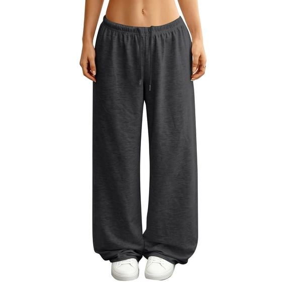 KDDYLITQ Women's Sweatpants High Waisted Drawstring Track Pants Wide Leg Plus Size Joggers Casual Cotton Trousers with Pocket Dark Gray 2XL