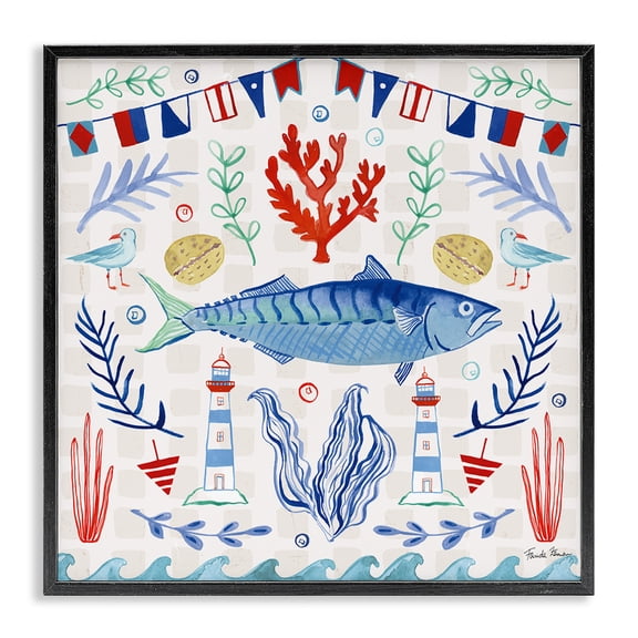 Stupell Industries Rustic Lodge Maritime Sea Life Pattern Black Framed Giclee Art, 12 x 12, by Farida Zaman