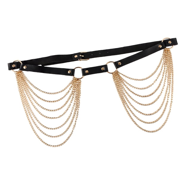 Cinturón Cadena para la cintura Estilo gótico Hiphop Citas Disfraz de Halloween Arnés Cuerpo ligero Dorado