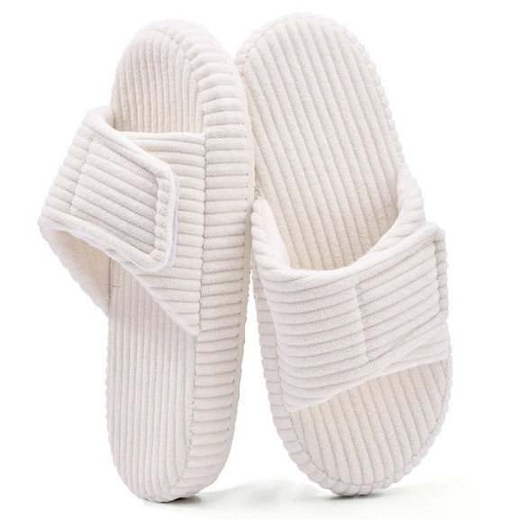 TRANSLINK Womens Corduroy Open Toe Slippers Plush Memory Foam Cozy Indoor Home Shoes Perfect Gift