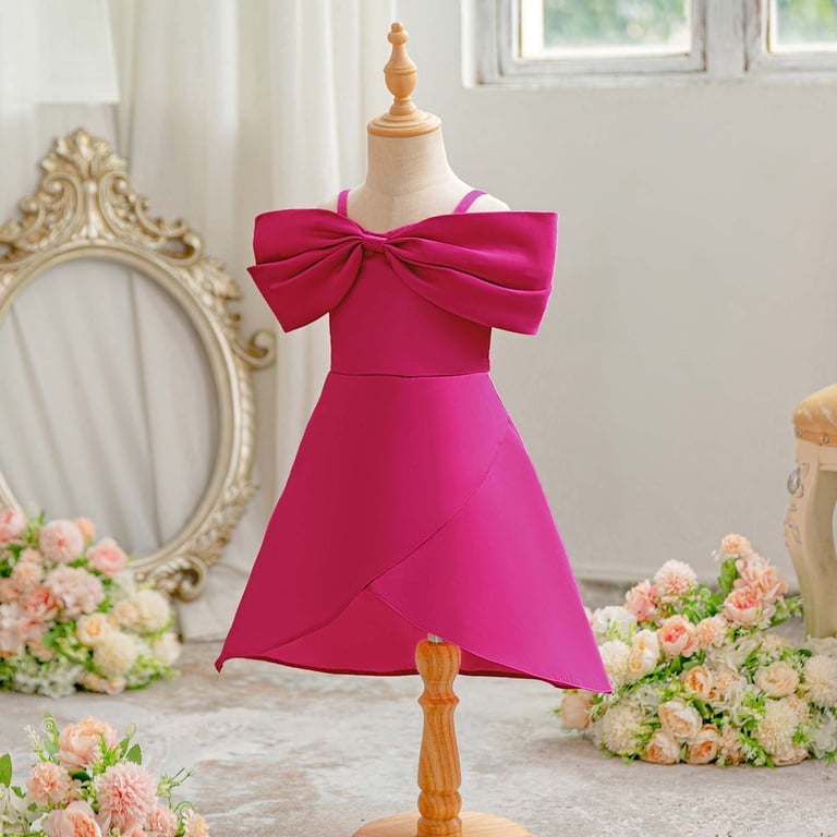 family birthday party dress Satin Girl Dress With Bow Toddler Kids 1st Birthday Party Prom Gown J806 Pink / child-14 main image 0