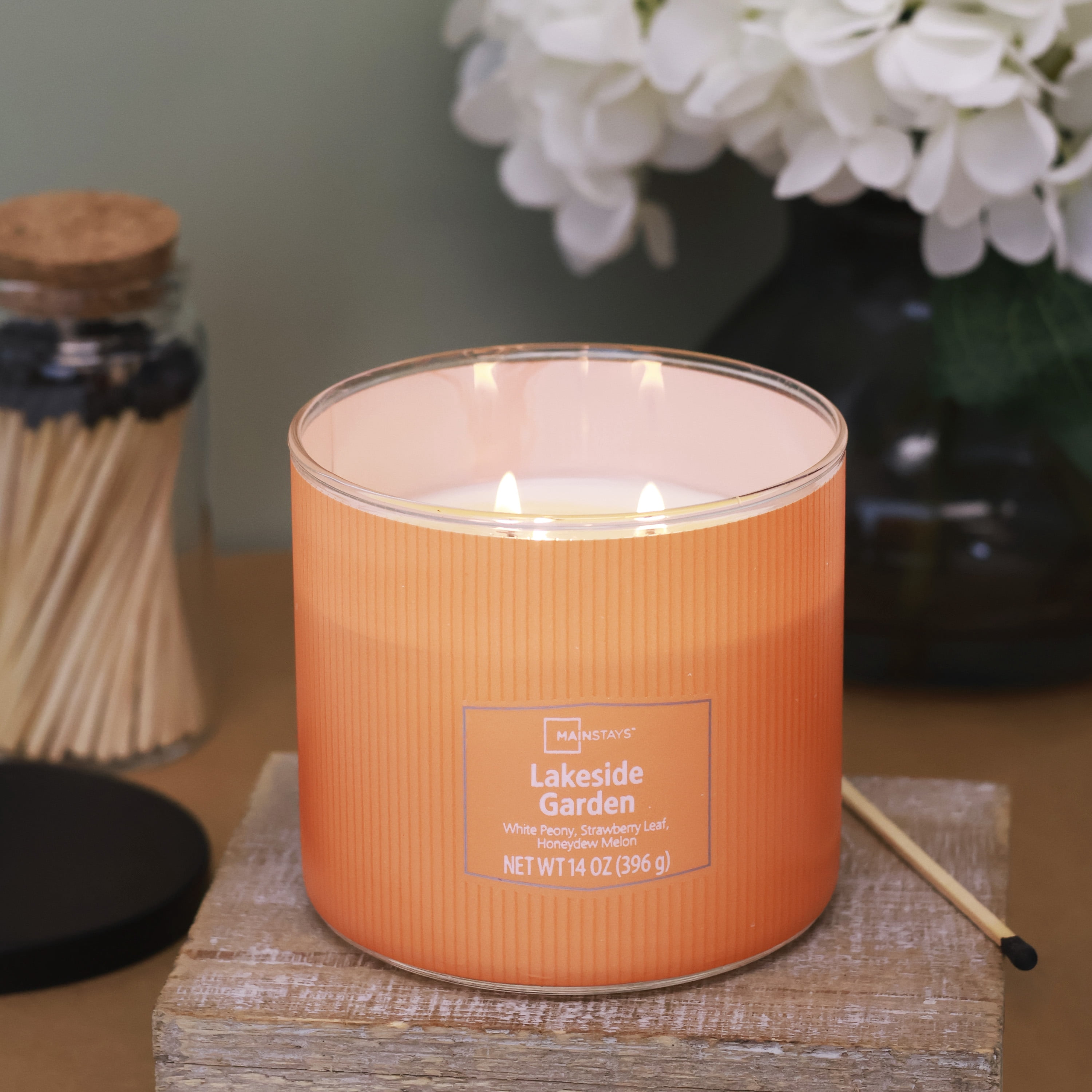 Mainstays 3-Wick Textured Wrapped Candle Lakeside Garden Fragrance, 14oz