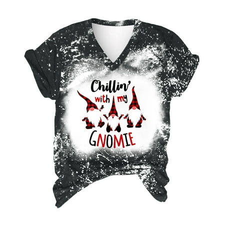 

Christmas Gnome Shirt Funny Family Pajamas Gnome T-Shirt V-neck Holiday Short Sleeve Tee Tops Xmas Gift
