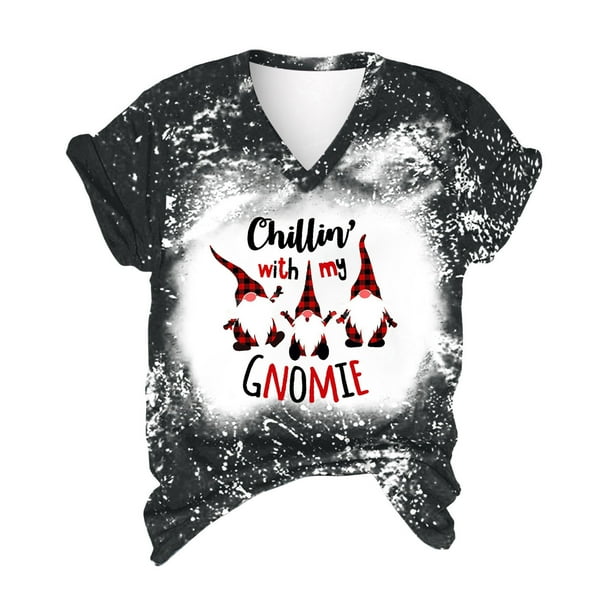 Camisas Navideñas Para Mujer Con Estampado Casual de Manga Corta Suelta Con Cuello en V Odeerbi ODB202477