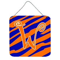 Letter W Initial  Tiger Stripe Blue and Orange Wall or Door Hanging Prints