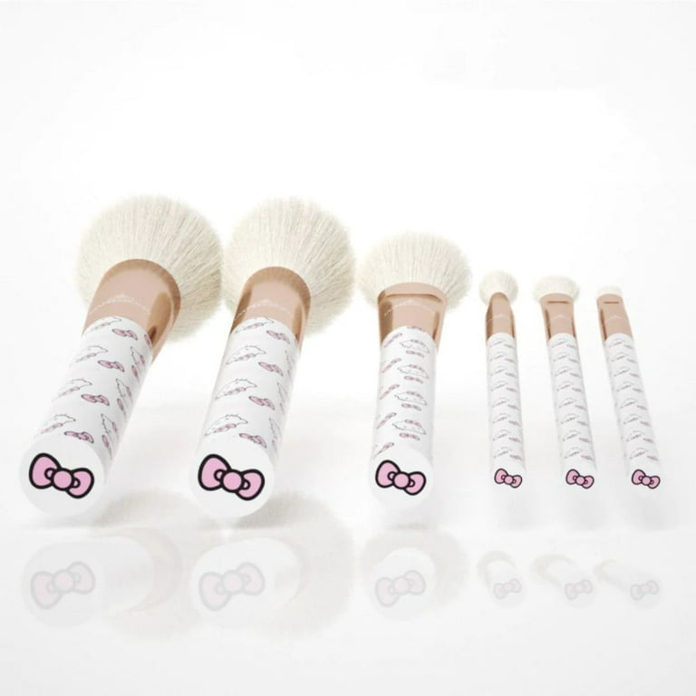 Impressions Vanity Hello Kitty 6 Pcs Makeup Brush Set with Clear Cloche, Aluminum Ferrule Super Soft Brushes (Pink)