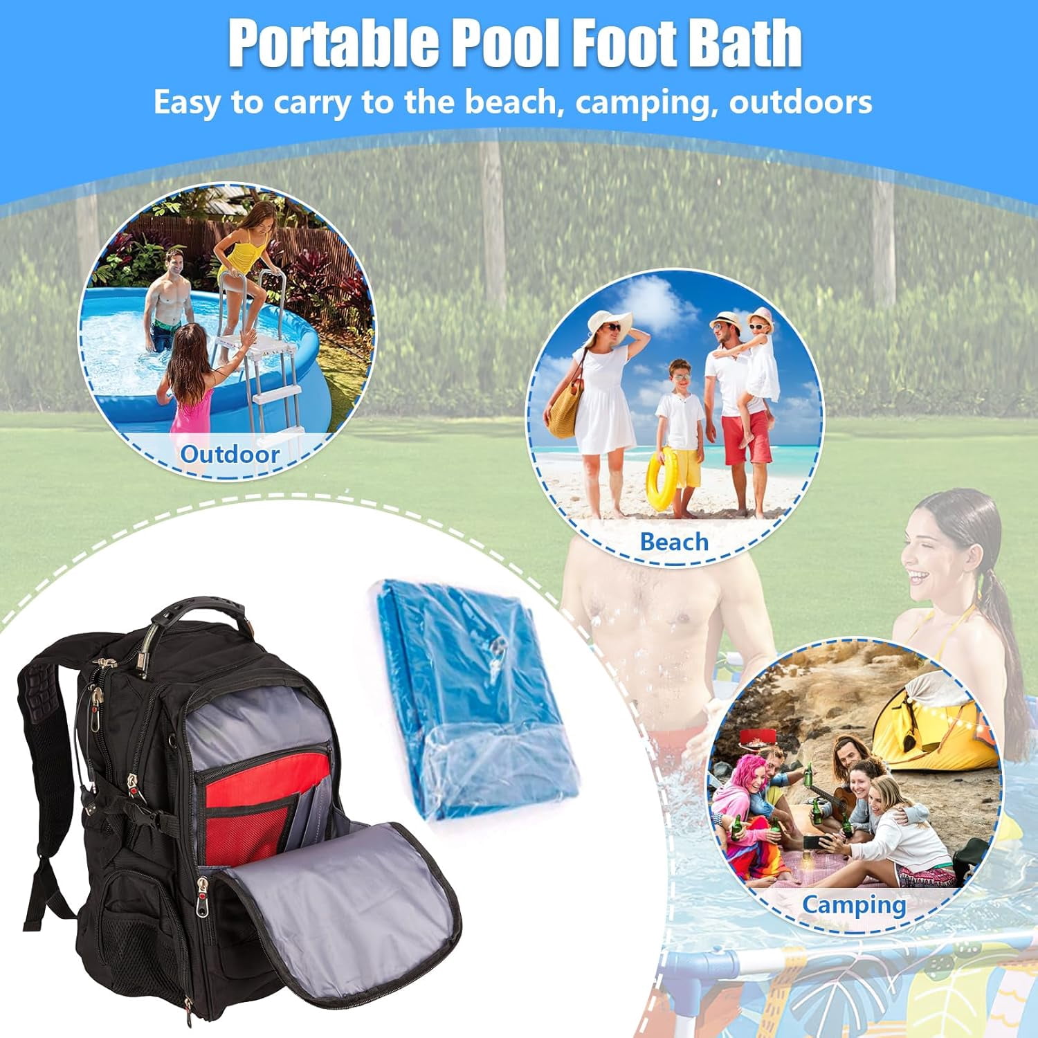 Pool Foot Bath, Inflatable Pool Foot Wash Tray for Pool Entry Ladder, Portable Foot Bath Basin for In Ground and Above Ground Swimming Pools