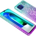 thumbnail image 4 of Moto One 5G Case, Moto G 5G Plus Case, Moto One Lite Case with Tempered Glass Screen Protector SOGA Diamond Liquid Quicksand Cover Cute Girl Women Phone Case - Teal / Purple, 4 of 5