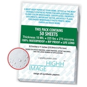 WATERPROOF PAPER | 50 SHEETS, THICKNESS 10 MIL LB, 225 LB, 275 MICRONS SYNTHETIC PAPER, 8.5X11 | PRINT WITH LASER PRINTERS | OFFICE PRINTERS from HIGHH IMAGE