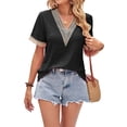 thumbnail image 2 of Lucakuins - Camisetas informales de verano para mujer, manga corta, cuello en V, color de contraste, camisetas holgadas Lucakuins  moda, 2 of 8