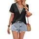 thumbnail image 2 of Lucakuins - Camisetas informales de verano para mujer, manga corta, cuello en V, color de contraste, camisetas holgadas Lucakuins  moda, 2 of 8