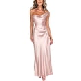 thumbnail image 3 of AHTJRT Women's Satin Off the Shoulder Dress Elegant Ruched Strapless Maxi Dresses Corset Bodycon Formal Party Evening Ball Gown Pink M, 3 of 6