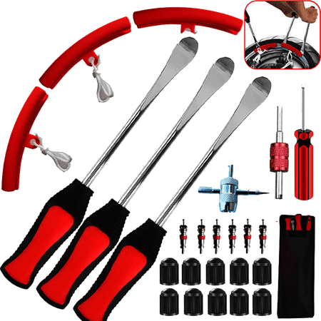 11.5inch Tire Spoons Motorcycle, Dirt Bike Tire Spoon Set, Professional Tire Changing Spoons Lever Iron Tool Kit with 3 Rim Protectors & Valve Core Set