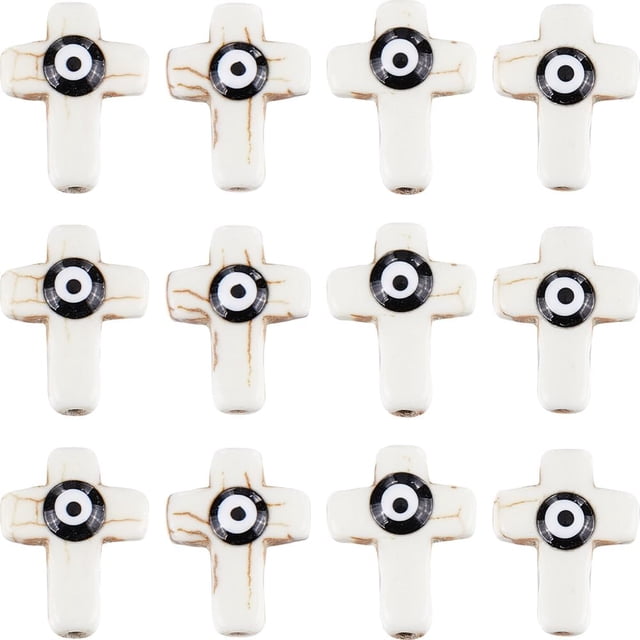 1 caja de 60 piezas de cuentas de crucifijo a granel, de piedra turquesa, blancas, con ojos turcos negros, amuletos de Pascua, mini cuentas espaciadoras.