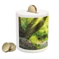 thumbnail image 2 of Forest Piggy Bank, Stream Cascade in Tropical Forest Among Trees Jungle Woodland Serene Landscape, Ceramic Coin Bank Money Box for Cash Saving, 3.6" X 3.2", Brown Lime Green, by Ambesonne, 2 of 4