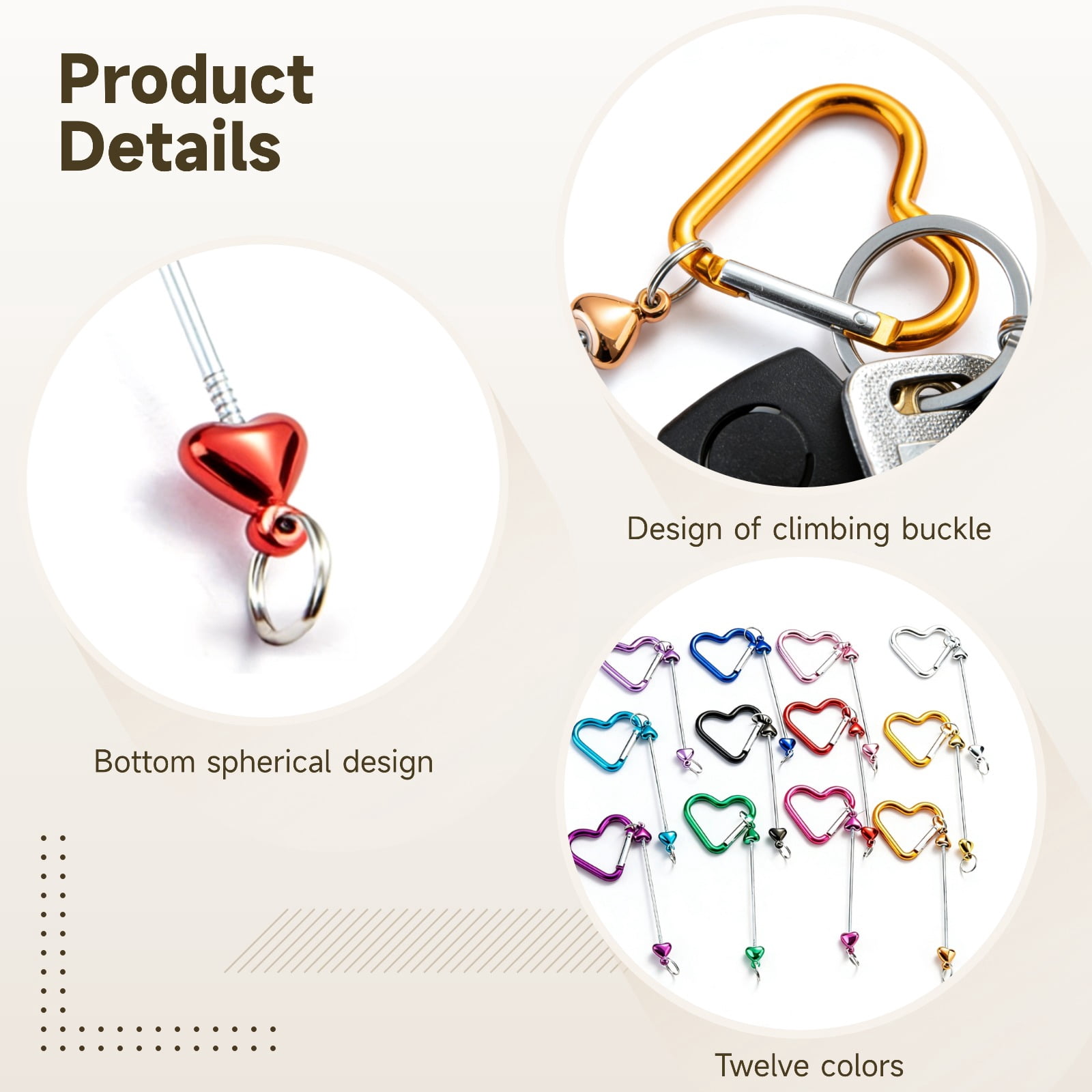 36 Pcs DIY Beadable Keychains Bulk, Heart Carabiner Metal Keychain Blanks in 12 Colors for Personalized Gifts & Craft Supplies