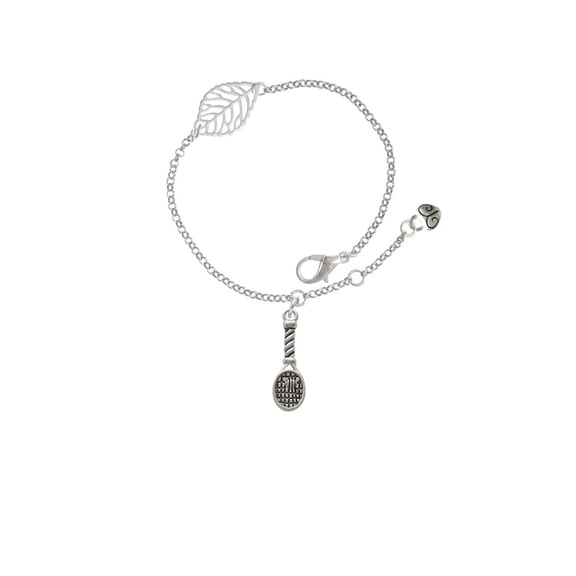 Delight Jewelry Silvertone Tennis Racquet - Silvertone Leaf Delicate Bracelet, 6.25 1.75"