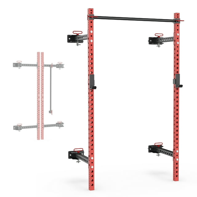 Synergee 2200 Series Folding 79" by 21” Squat Rack with J-Cups & Adjustable Pull Up Bar. Exercise Stand with 750lb Capacity. Power Cage.