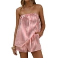 thumbnail image 2 of Arlun Women's 2 Piece Matching Sets Fashion Striped Sleeveless Strapless Tube Top and Loose Shorts Sets 2026 Summer Vacation Outfits Casual Loose Fit Stylish Y2k Going out Set 1-Red M, 2 of 7