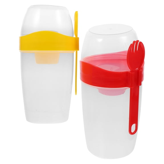 Raindrops 2pcs Double Layer Salad Shaker Cup Portable Salad Cup with Spoon Salad Dressing Holder